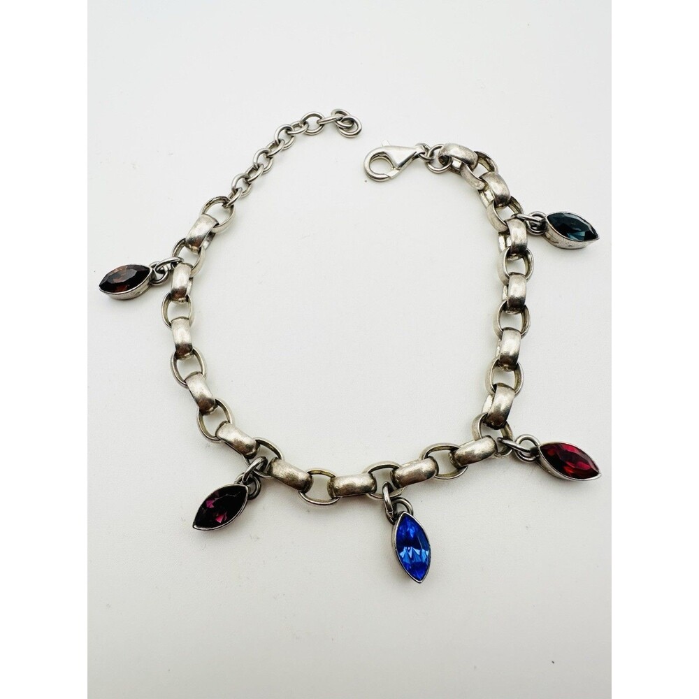 925 Silver Oval Chain Crystal Charm Bracelet Engraved Dream Love 9” 29.52gr